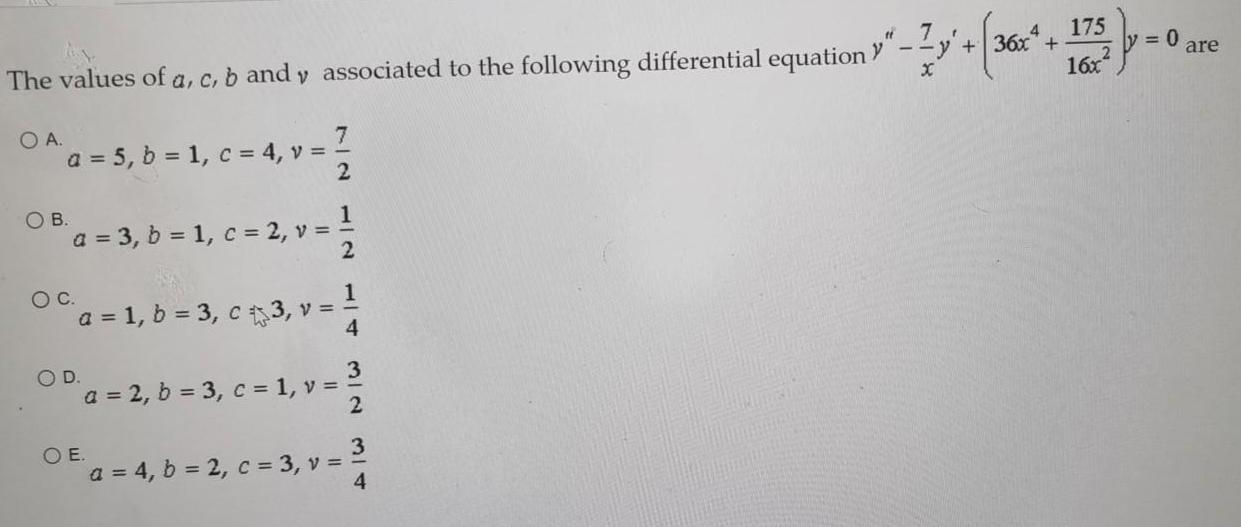4 175 The values of a, c, b and y associated to