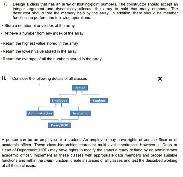 i. Design a class that has an array of floating-point numbers. The