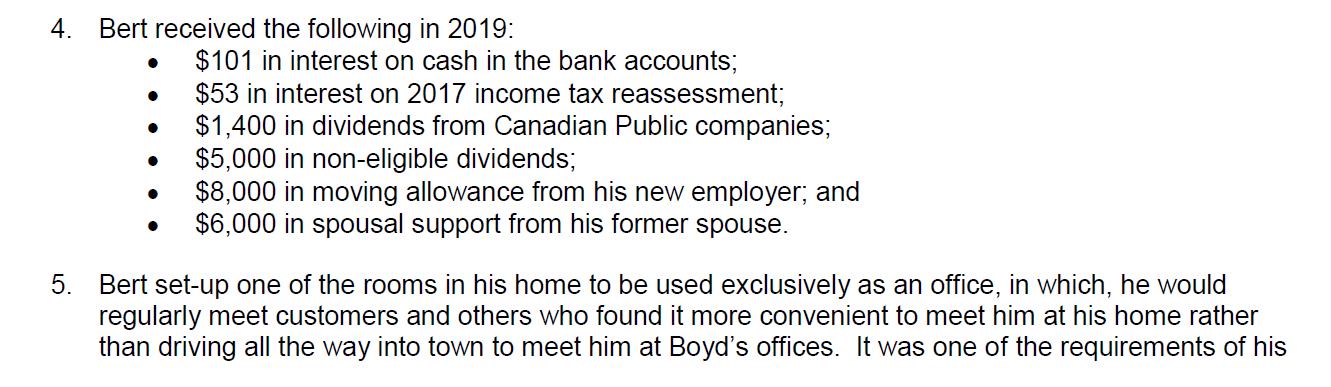 4. .Bert received the following in 2019: $101 in interest on cash in the bank accounts; $53 in interest on 2017 income tax r