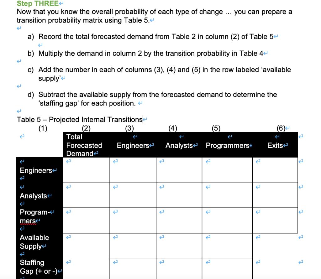Step THREE Now that you know the overall probability of each type of change ... you can prepare a transition probability matr