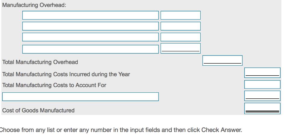 Manufacturing Overhead:Total Manufacturing OverheadTotal Manufacturing Costs Incurred during the YearTotal Manufacturing C