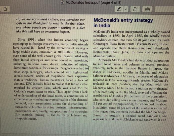 McDonalds India.pdf (page 4 of 8) D4 [all, we are not a meat culture, and therefore our McDonalds entry strategy systems ar