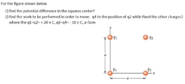 For the figure shown below 1) find the potential difference in the