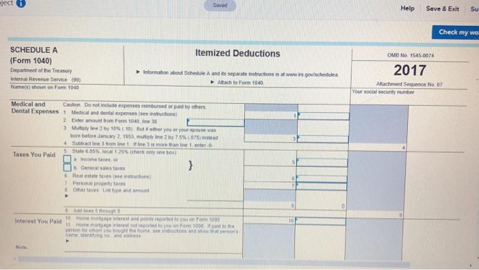 ject SCHEDULE A (Form 1040) Department of the Treasury Internal Revenue Service (99) Name(s) shown on Form