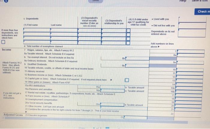 If more than four dependents, see instructions and check here Income Attach Form(s) W2 here Also attach Forms