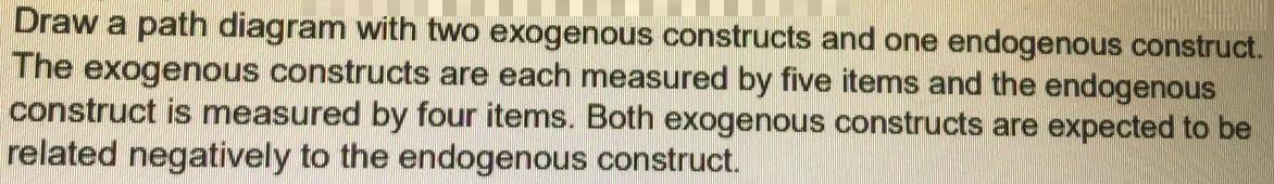 Draw a path diagram with two exogenous constructs and one endogenous construct.