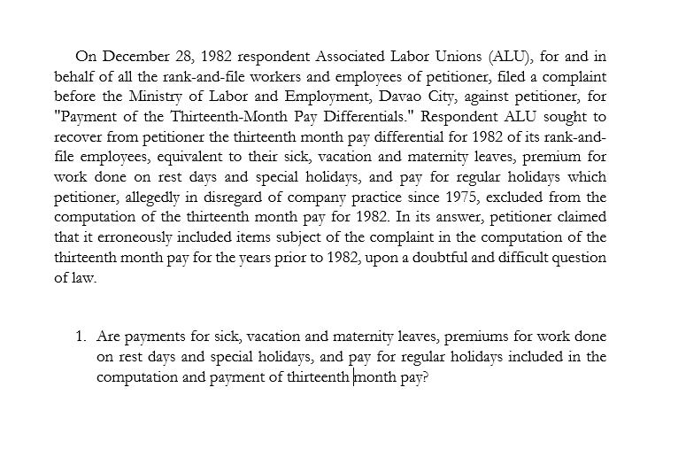 On December 28, 1982 respondent Associated Labor Unions (ALU), for and in behalf of all the rank-and-file workers and employe