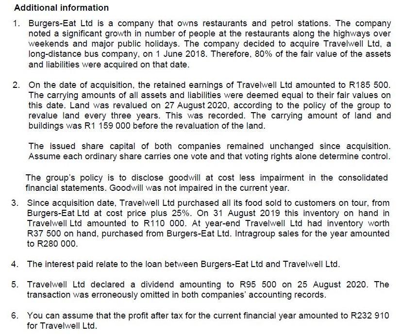 Additional information 1. Burgers-Eat Ltd is a company that owns restaurants and petrol stations. The company noted a signifi