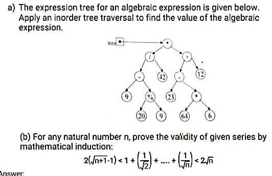 a) The expression tree for an algebraic expression is given below. Apply