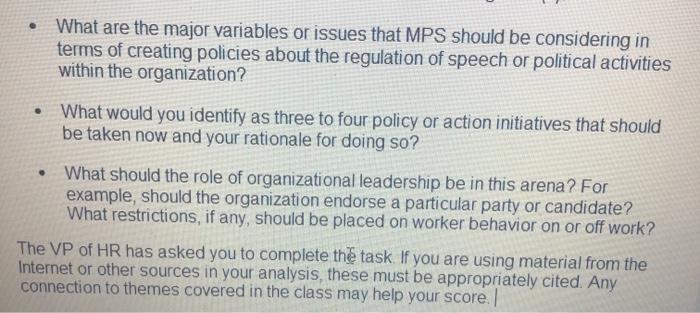 What are the major variables or issues that MPS should be considering in terms of creating policies about the regulation of s