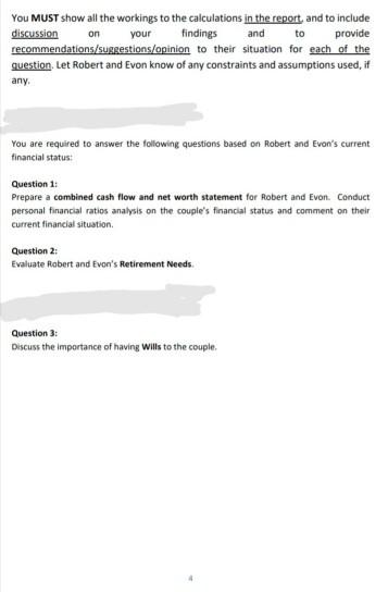 on and to YOU MUST show all the workings to the calculations in the report, and to include discussion your findings provide r