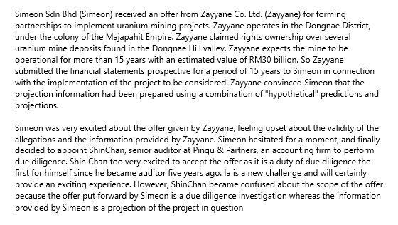 Simeon Sdn Bhd (Simeon) received an offer from Zayyane Co. Ltd. (Zayyane) for forming partnerships to implement uranium minin