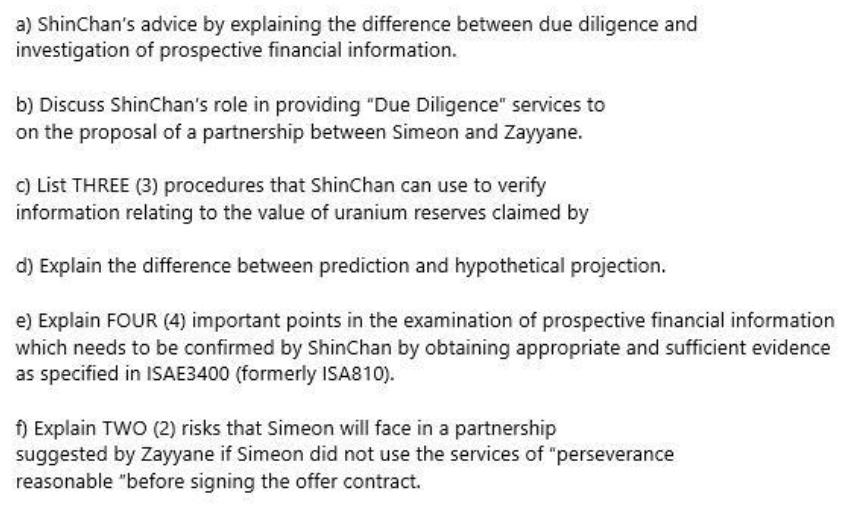 a) ShinChan's advice by explaining the difference between due diligence and investigation of prospective