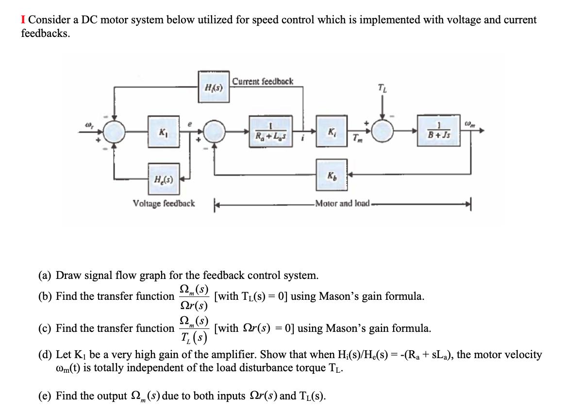 I Consider a DC motor system below utilized for speed control which is implemented with voltage and current feedbacks. Curren