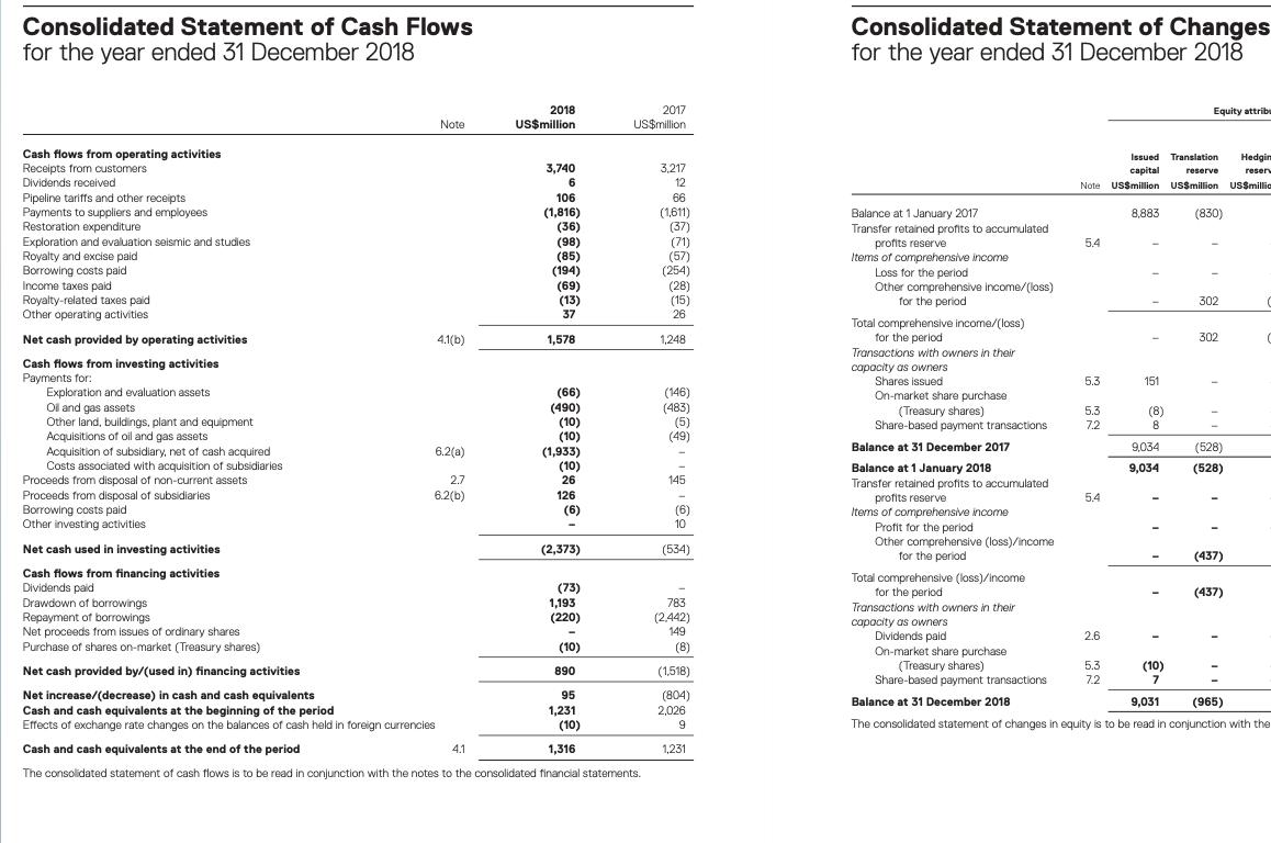 Consolidated Statement of Cash Flows for the year ended 31 December 2018 Consolidated Statement of Changes for the year ended