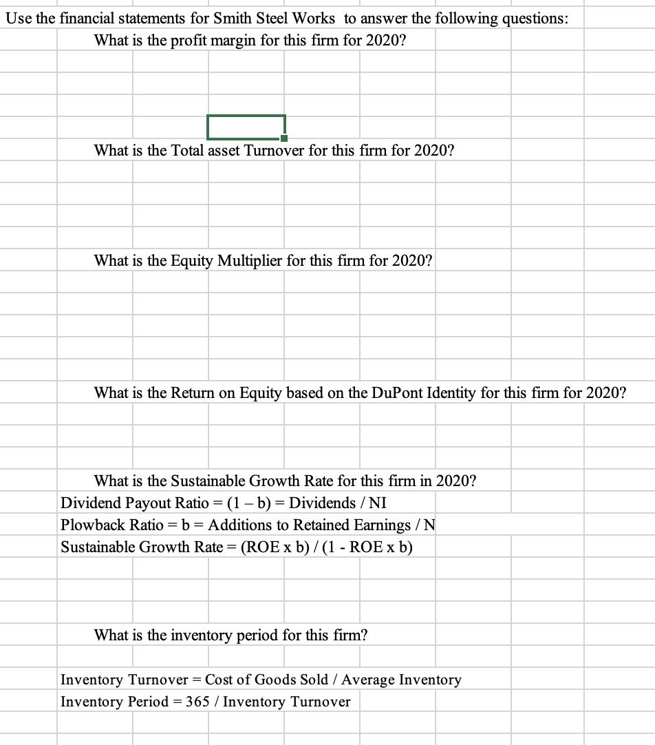 Use the financial statements for Smith Steel Works to answer the following questions: What is the profit margin for this firm