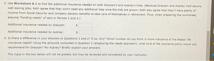 2. Use Worksheet 8.1 to find the additional insurance needed on both Graysons and Aubreys lives. (Because Grayson and Aubre