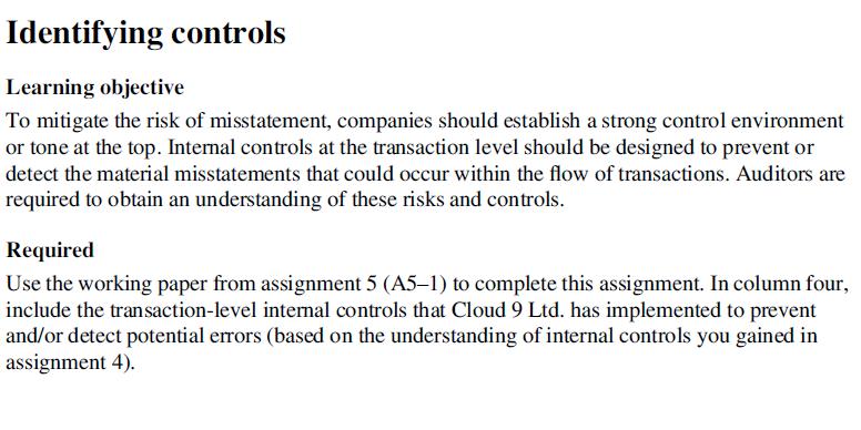 Identifying controls Learning objective To mitigate the risk of misstatement, companies should establish a strong control env