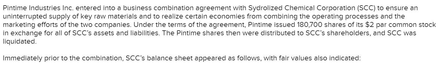 Pintime Industries Inc. entered into a business combination agreement with Sydrolized Chemical Corporation (SCC) to ensure an