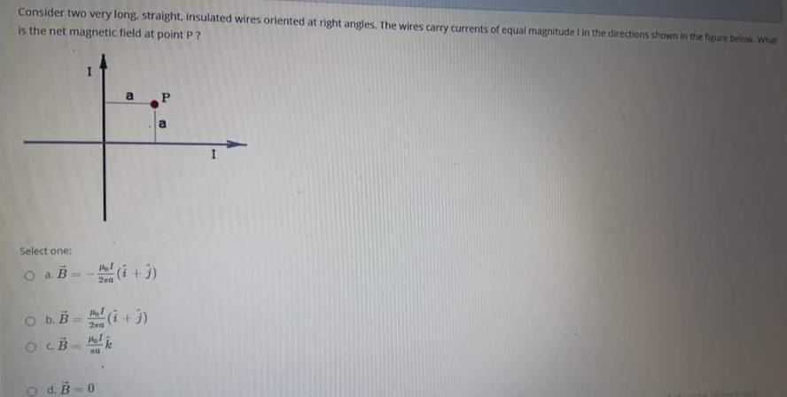 Consider two very long, straight, insulated wires oriented at right angles. The