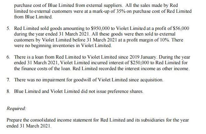 purchase cost of Blue Limited from external suppliers. All the sales made by Red limited to external customers were at a mark