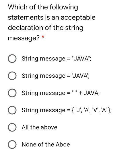 Which of the following statements is an acceptable declaration of the string