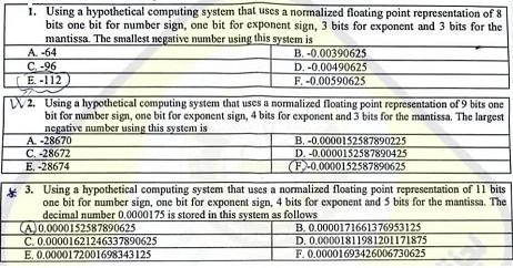 1. Using a hypothetical computing system that uses a normalized floating point