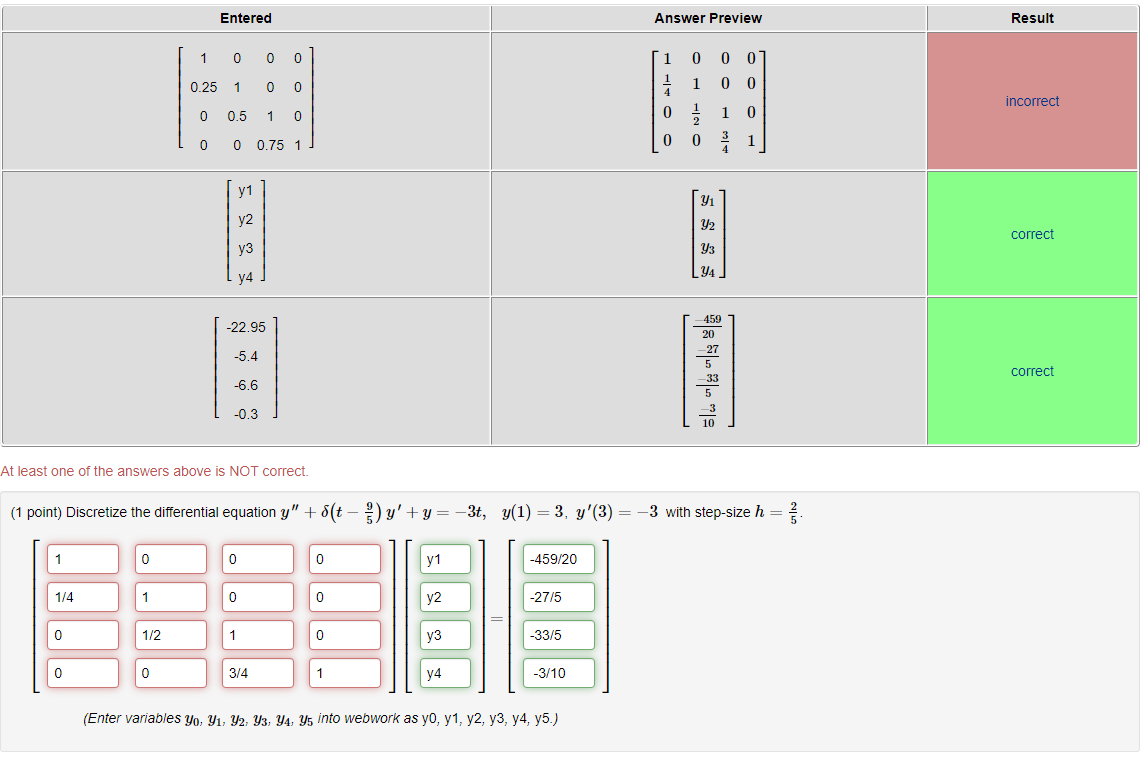 Entered Answer Preview Result 1 0 0 0 1 0 0 01 0.25 1 0 0 1 0 0 4 incorrect 0 1 0.5 1 0 0 1 0 0 0 0.75 1 0 0 3 1 y1 y2 %%%% c