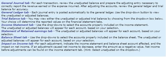 General Journal tab -For each transaction, review the unadjusted balance and prepare the adjusting entry necessary to correct