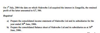 On 19 July, 2004 the date on which Makwebo Ltd acquired the interest in Zungulila, the retained profit of the latter amounted