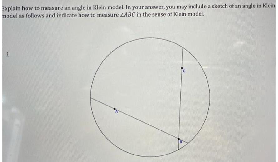 Explain how to measure an angle in Klein model. In your answer,