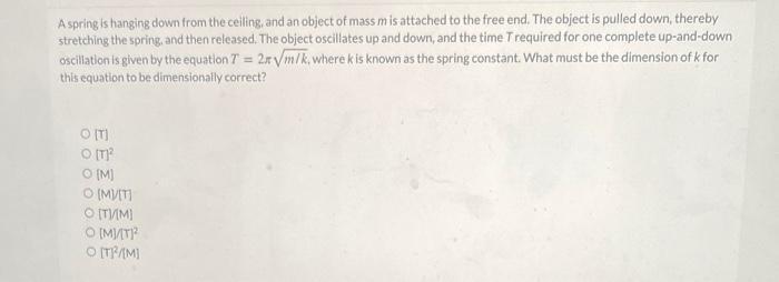 A spring is hanging down from the ceiling, and an object of