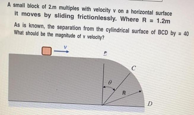 A small block of 2.m multiples with velocity v on a horizontal