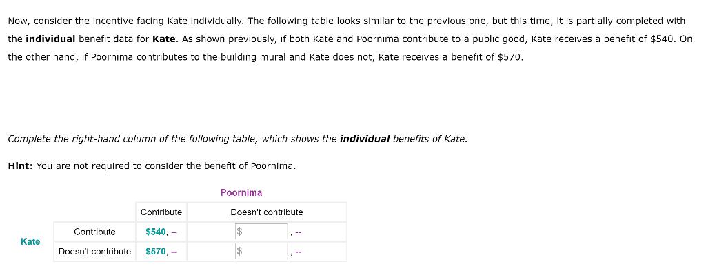 Now, consider the incentive facing Kate individually. The following table looks similar to the previous one, but this time, i