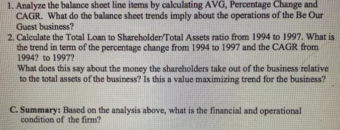 1. Analyze the balance sheet line items by calculating AVG, Percentage Change and CAGR. What do the balance