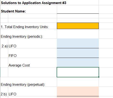 Solutions to Application Assignment #3 Student Name: 1. Total Ending Inventory Units: Ending Inventory (periodic): 2 a) LIFO