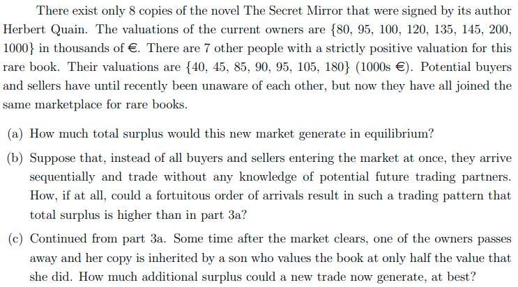 There exist only 8 copies of the novel The Secret Mirror that were signed by its author Herbert Quain. The valuations of the