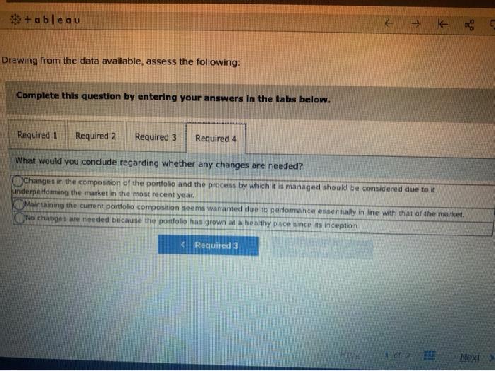 tableau Drawing from the data available, assess the following: Complete this question by entering your answers in the tabs be