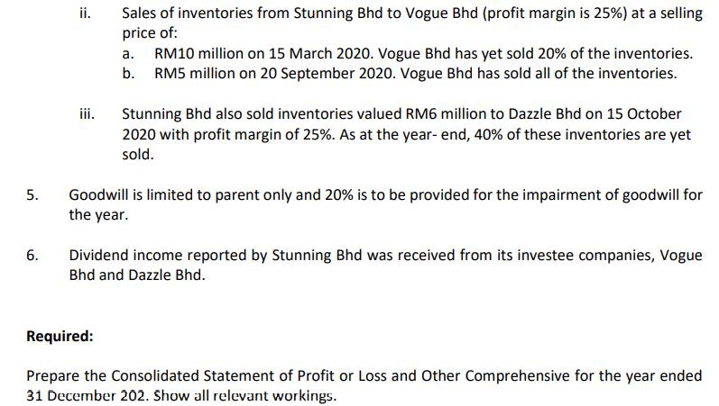 ii. Sales of inventories from Stunning Bhd to Vogue Bhd (profit margin is 25%) at a selling price of: a. RM10 million on 15 M