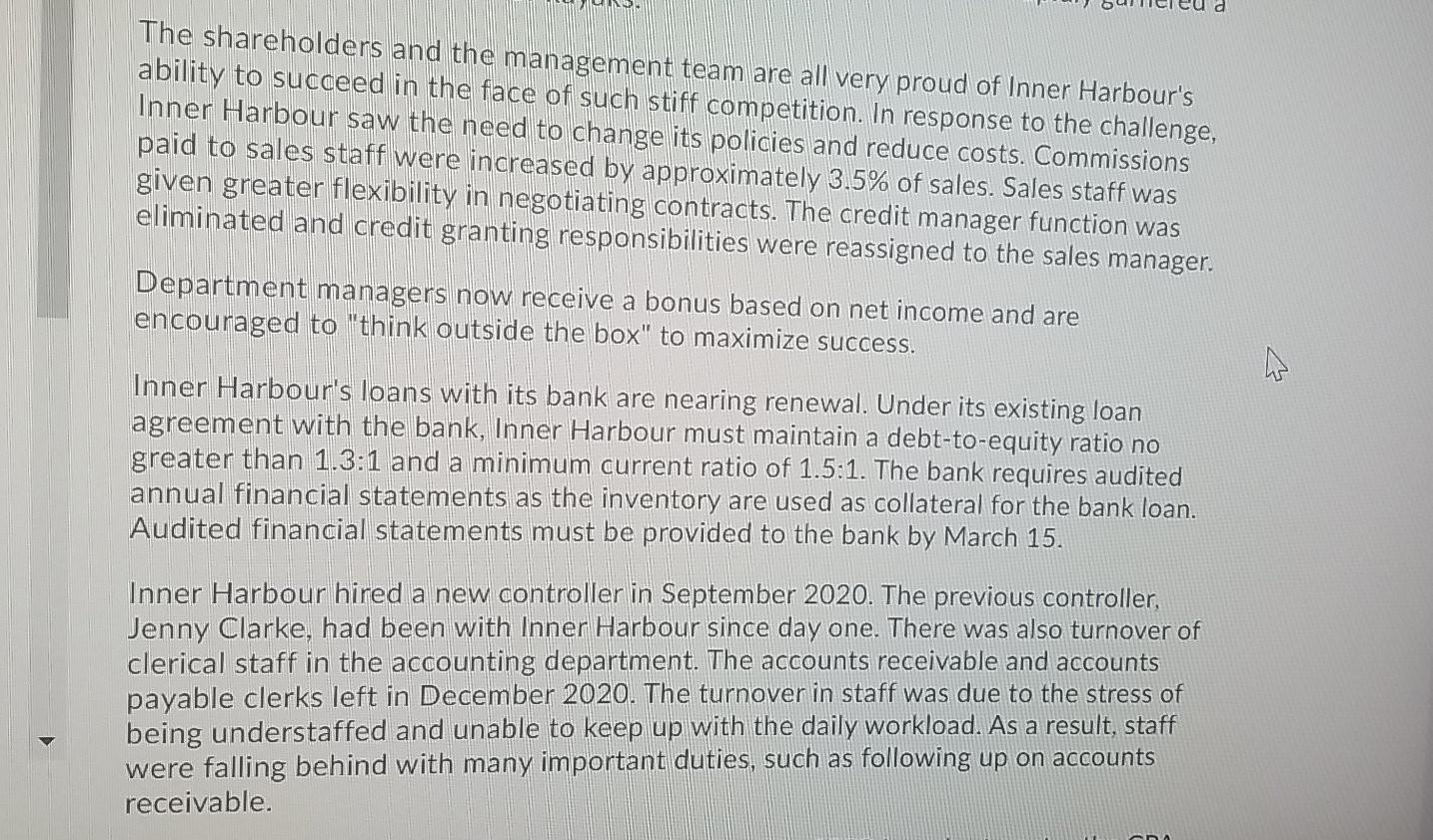 The shareholders and the management team are all very proud of Inner Harbours ability to succeed in the face of such stiff c