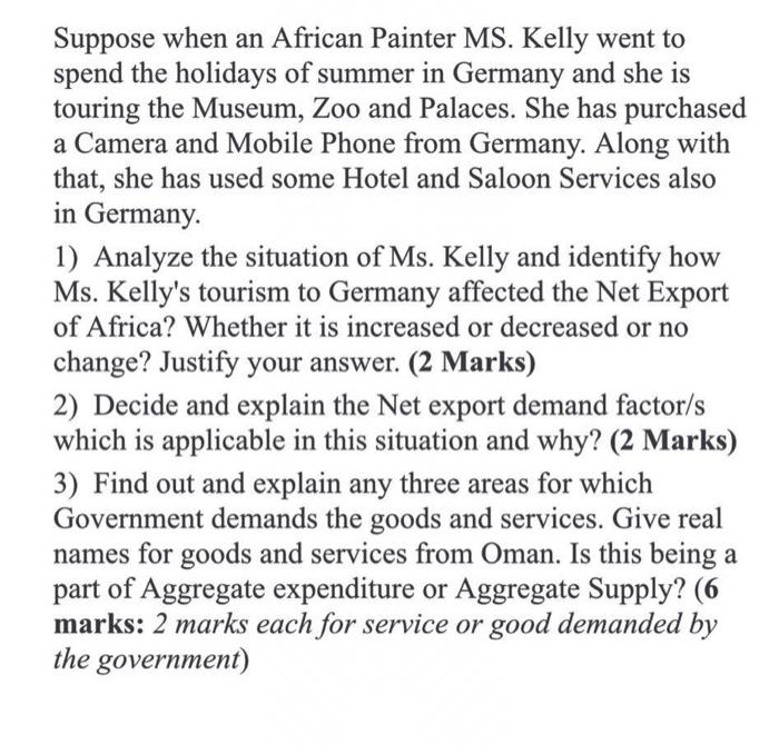 Suppose when an African Painter MS. Kelly went to spend the holidays of summer in Germany and she is touring the Museum, Zoo