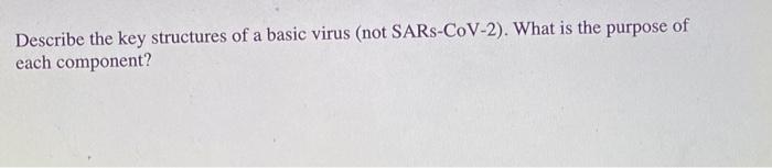 Describe the key structures of a basic virus (not SARS-CoV-2). What is the purpose of each component? 