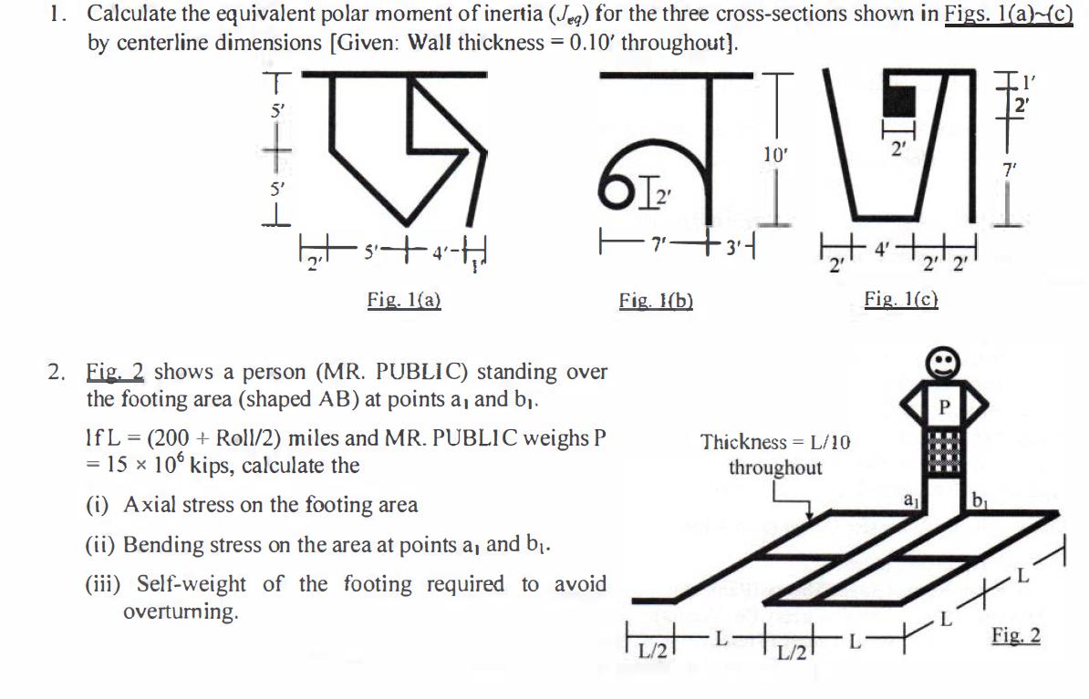 1. Calculate the equivalent polar moment of inertia (Jeg) for the three cross-sections shown in Figs.