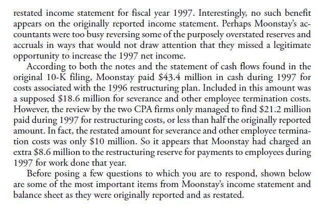 restated income statement for fiscal year 1997. Interestingly, no such benefit appears on the originally reported income stat