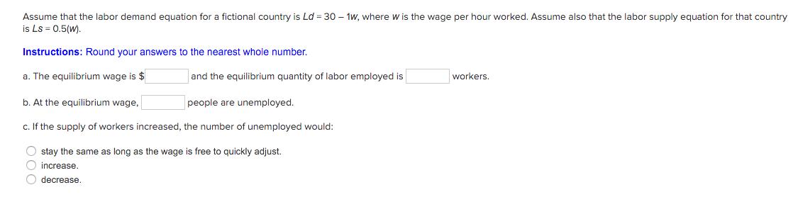 Assume that the labor demand equation for a fictio