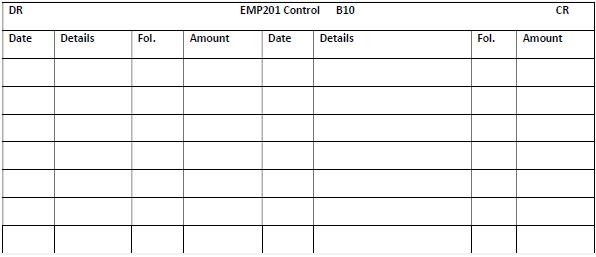 DR EMP 201 Control B10 CR Date Details Fol. Amount Date Details Fol. Amount