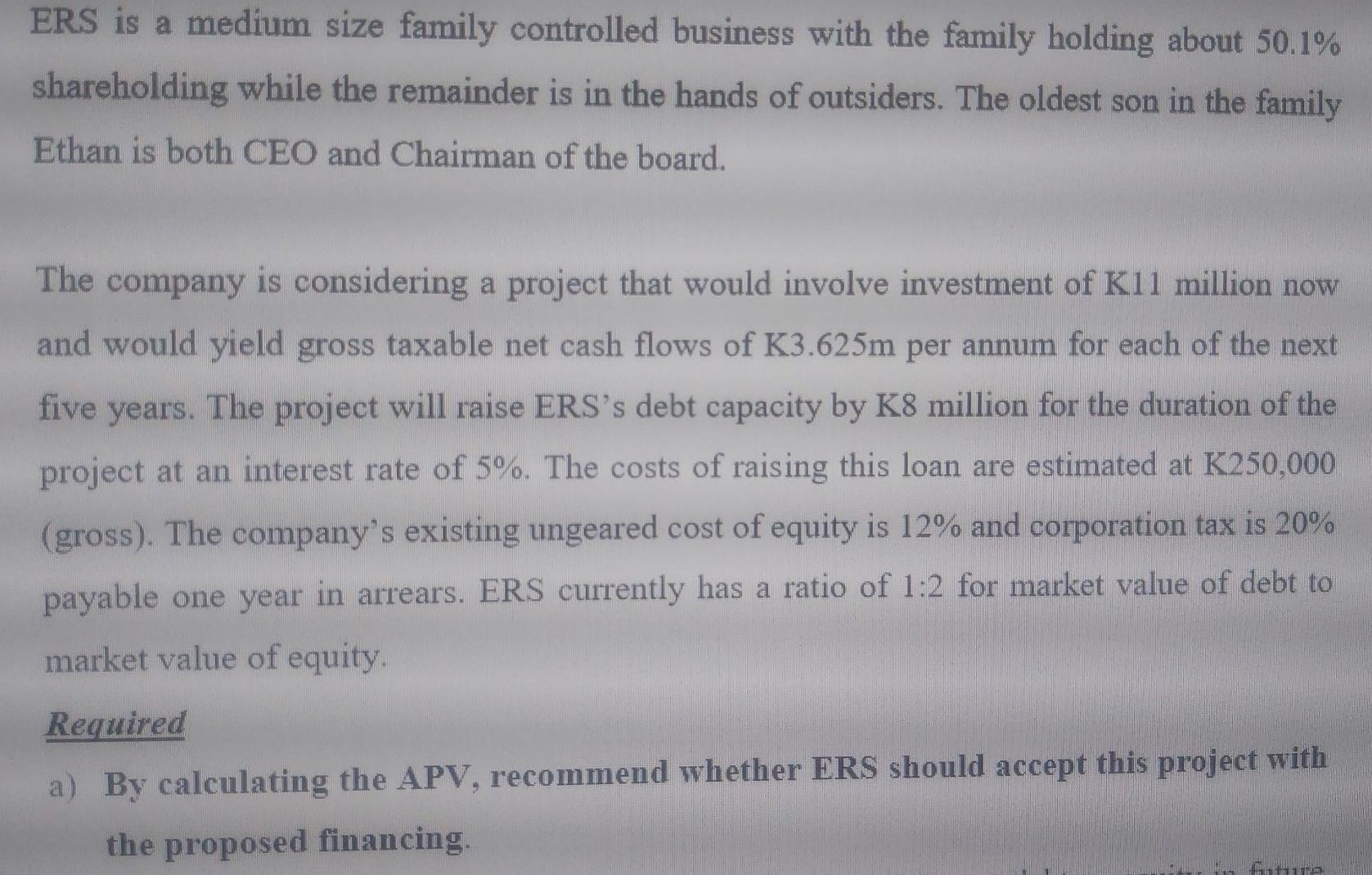 ERS is a medium size family controlled business with the family holding about 50.1% shareholding while the remainder is in th