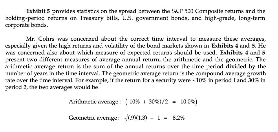 Exhibit 5 provides statistics on the spread between the S&P 500 Composite returns and the holding-period returns on Treasury