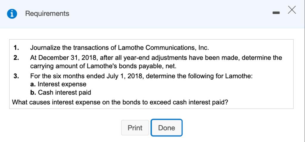 Requirements Journalize the transactions of Lamothe Communications, Inc. At December 31, 2018, after all year-end adjustments