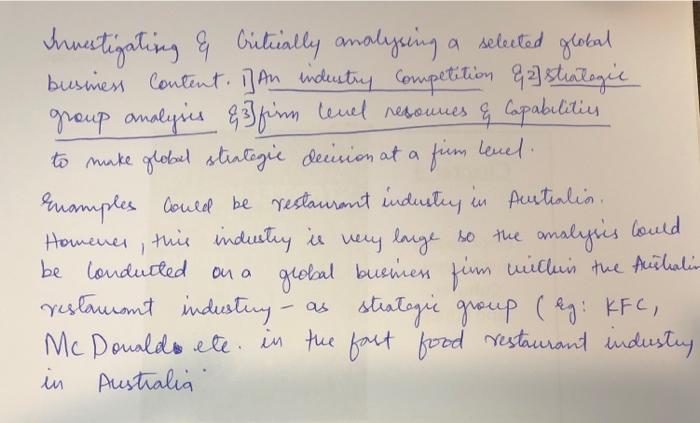 a selected global Investigating & Critically analysing business Content. I] An industry Competition & strategie group analysi